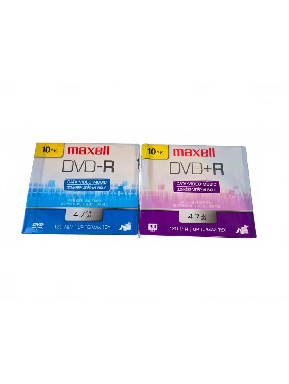 Maxell Blank DVD Discs Lot of 20 DVD-R and DVD+R 4.7GB 120 Min 16x 10 Packs NIB